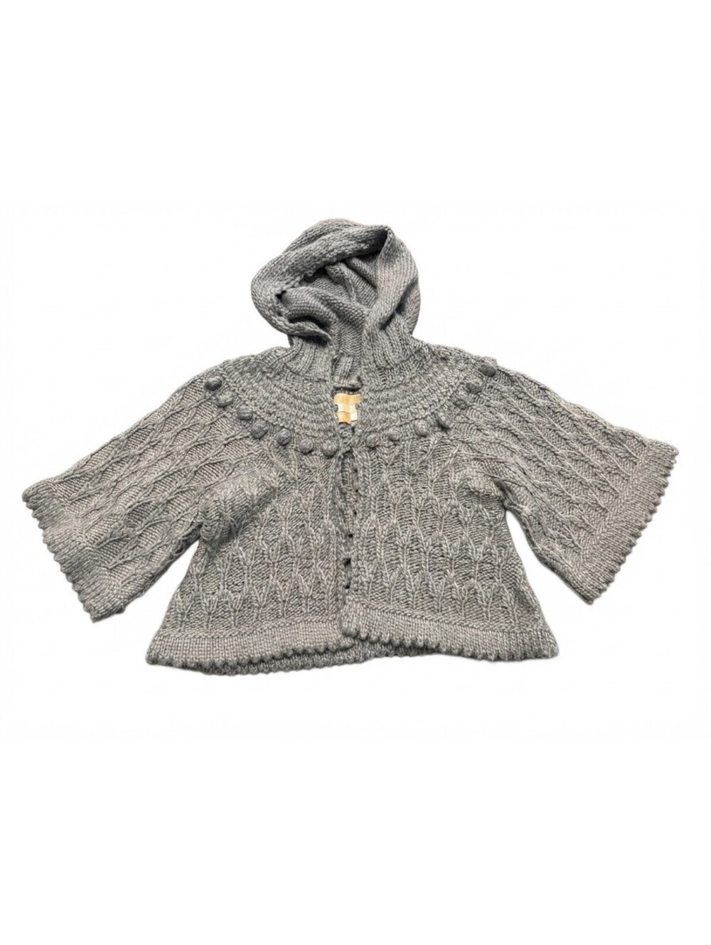 Kaisely Gray Chunky Knit Bobble Hooded Cardigan Sweater - Size Medium